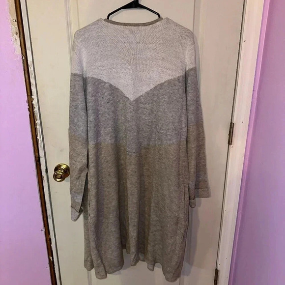 NWT Adrienne Vittadini Open Cardigan Color Block Grey White Cream Pockets Sz 3X - Picture 3 of 6